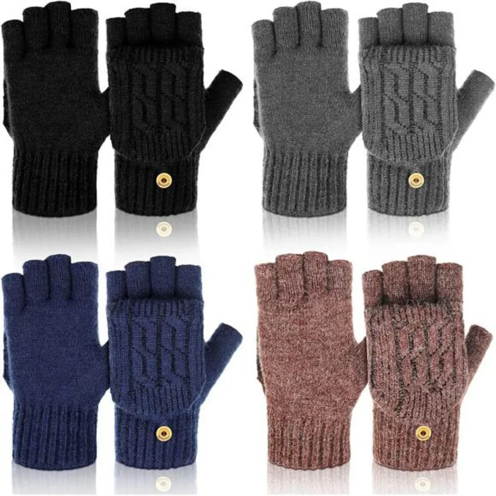 4 Pairs Women's Winter Knitted Fingerless Gloves with Mitten Cover Convertible